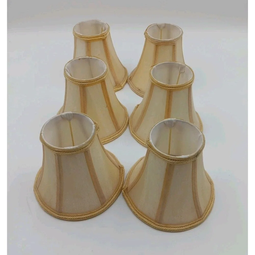 Set‎ Of 6 VTG Chandalier Lamp Shades Cloth Yellow Off White